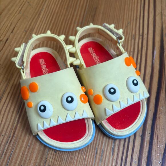 Mini Melissa yellow monster face rubber spiked slip on sandals SIZE 7 - Picture 1 of 5